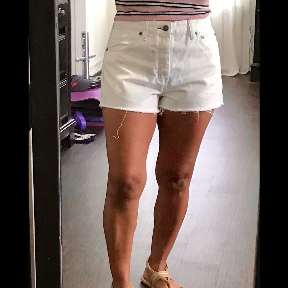 Free People High Rise button Fly raw hem shorts